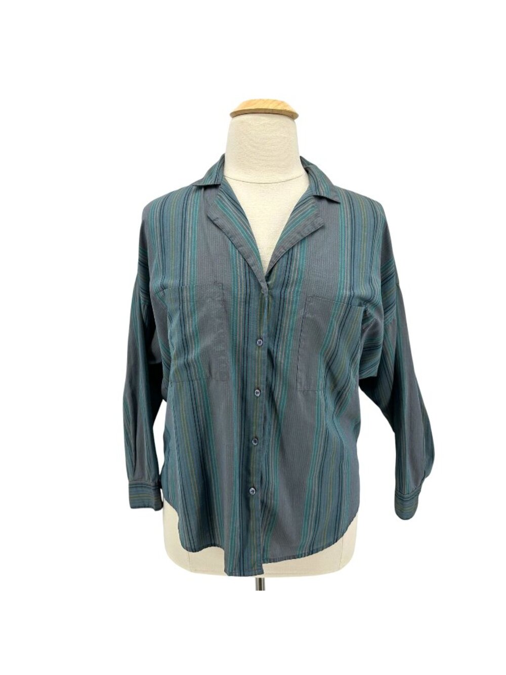 Vintage Diane Von Furstenberg Womens 16 Top Striped Multicolor Button